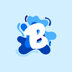 Letter B pure water logo. Swirling overlapping shape with splashing drops.