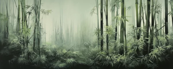 Türaufkleber Khaki painting of bamboo trees Generative AI