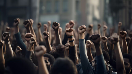 raising hands for protest - obrazy, fototapety, plakaty