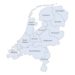 Netherlands map. Map of holland in administrative regions - obrazy, fototapety, plakaty