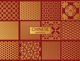 Chinese Golden Seamless Pattern. Asian Ornament Design