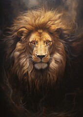 Fototapeta premium Zodiac sign of leo lion head fantasy lights dark horoscope. Generative Ai.