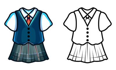 Japanese girls school uniform vector illustration , Primary school , pre school uniform cartoon style vector image
