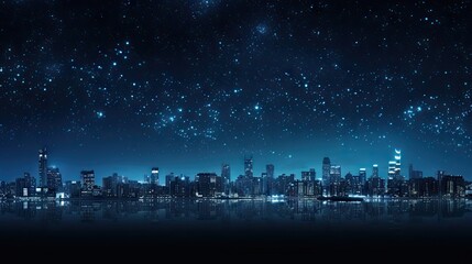  a view of a city at night with a lot of stars in the sky and a reflection in the water.  generative ai