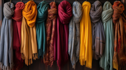 Walk-in closet brimming with an assortment of colorful scarves, providing endless options for accessorizing
