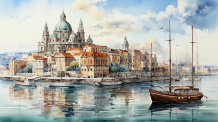A Venice illustration in colorful watercolors. - obrazy, fototapety, plakaty