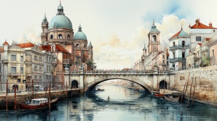 Fototapeta na wymiar A Venice illustration in colorful watercolors.