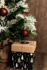 Christmas tree with gifts. Christmas decor. Gifts are under the Christmas tree