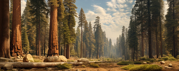 Giant sequoia majestic trees, copy space for text - obrazy, fototapety, plakaty