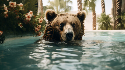 urso na piscina 