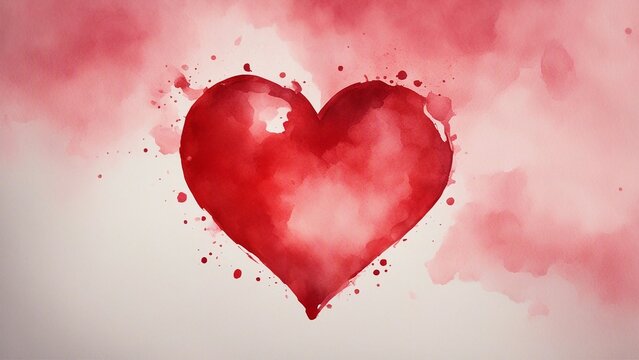 heart on grunge background watercolor painted red heart