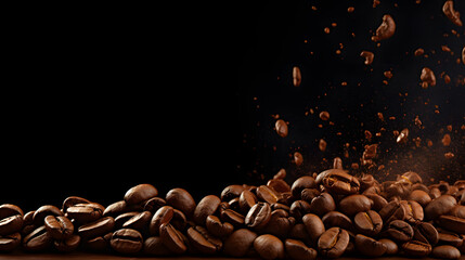 Panoramic coffee beans pouring, png, wide, copy space - obrazy, fototapety, plakaty