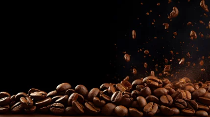 Foto op Plexiglas Panoramic coffee beans pouring, png, wide, copy space © Brian