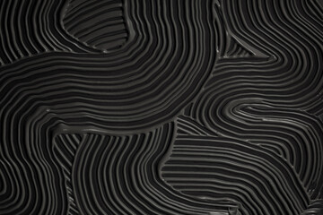Abstract black acrylic wave empty painting wall. Grunge texture relief background.