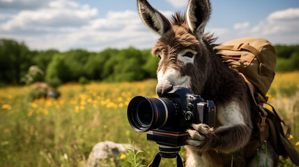 burro fotografo meme engraçado  - obrazy, fototapety, plakaty