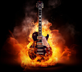 guitarra instrumento em fundo com fogo 