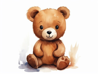 Illustration of cute bear in style of watercolor on white