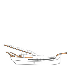 Fototapeta na wymiar ship boat miniature vessel old vintage sailboat souvenir sea shipping travel with white background. Adventure sailboats. Clippers. Simple line art vector of boats carry goods from one place to another