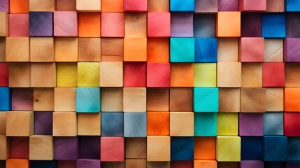 Colorful wooden blocks aligned. Wide format. Generative AI
