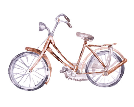 Beautiful vintage watercolor bicycle isolated on white background. Hand drawn retro bike design. Travel concept.