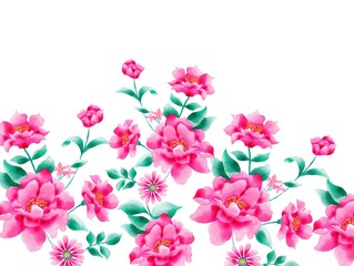 Watercolor flowers, tropical pink elements, white background