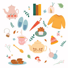 Hygge autumn illustration set collection vector