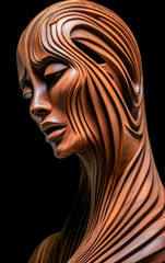 Sculpture Future Modern Portrait Wood Elegant Abstraction Dark Wood Texture Graceful Curves Isolated Figures Balanced Asymmetry Brainstorming Model Digital Art Design Interior