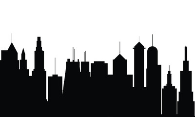 Naklejka premium City silhouette banner. Skyscrapers silhouette banner. Hand drawn vector illustration.