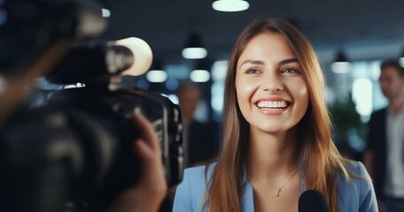 Fototapeta premium Businesswoman's Interview: Behind the Scenes in Office Setting. Generative ai