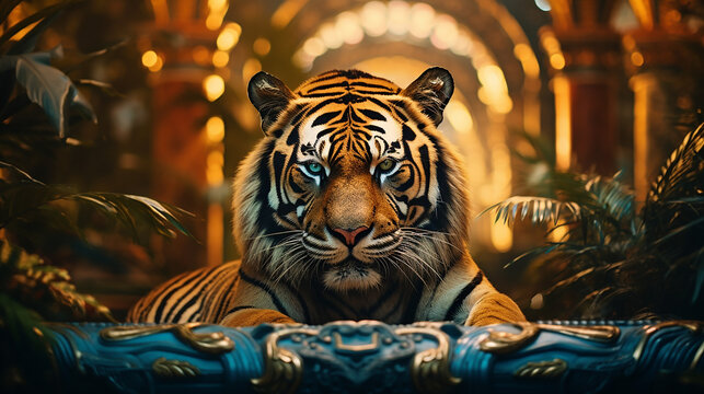 tigre poderoso em palácio de luxo 