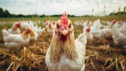 Fototapeta premium Organic Poultry Farming: Sustainable Practice with Chicken Flock. Generative ai