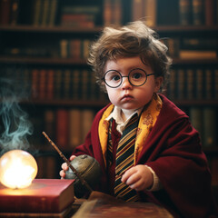 Małe dziecko w kostiumie Harry'ego Pottera - obrazy, fototapety, plakaty