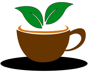 Cup of coffee with plant leaves