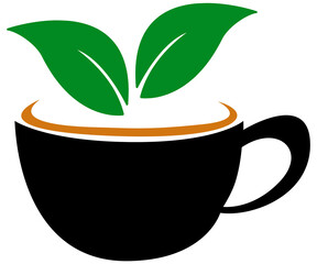 Taza de café con hojas de planta