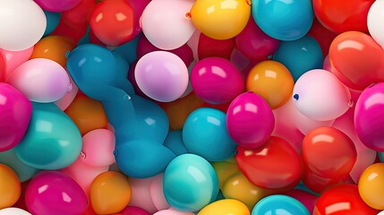  a bunch of balloons that are in the shape of a ballon with a red, yellow, blue, pink, green, and orange color scheme.  generative ai