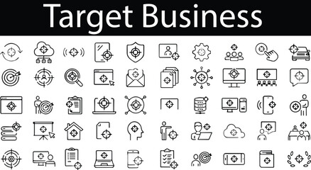 Target business or Digital marketing line icons set. Business, Team, support, Target audience