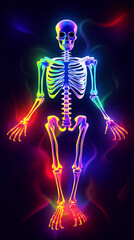 esqueleto brilhante, fundo de halloween colorido 