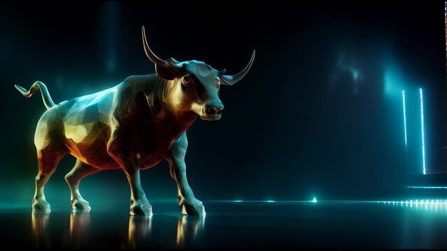 3d rendered illustration of a bull, crypto, play for profit, profit, chart. Generative Ai