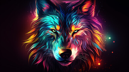 lobo brilhante, fundo de halloween colorido 