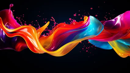 Foto op Plexiglas Liquid floating colorful, color splash in rainbow colors isolated on black background © Gertrud