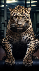 Fototapeta premium leopardo poderoso em treino na academia 