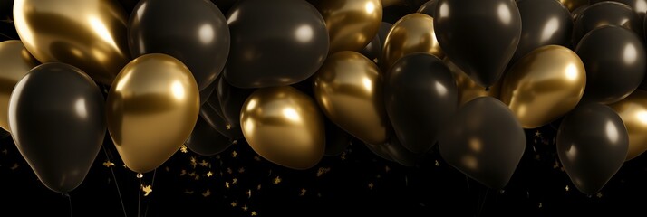 new years eve web banner background wallpaper gold celebreation balloons, tinsel, lights