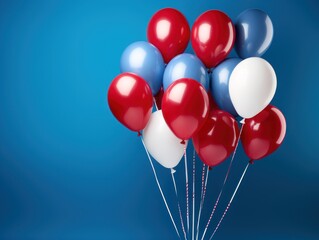 Patriotic Balloons, Include red, white, and blue balloons with the American flag for a festive party scene. Background.