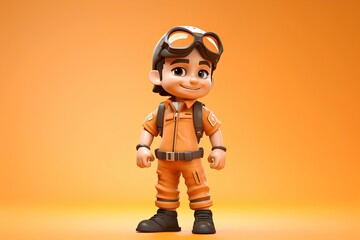 Design a 3D character of a pilot in uniform, representing adventure on a pastel orange canvas. generative AI