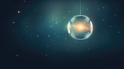 Obraz premium a glass ornament hanging from a string in front of a blue background with a light shining through it. generative ai