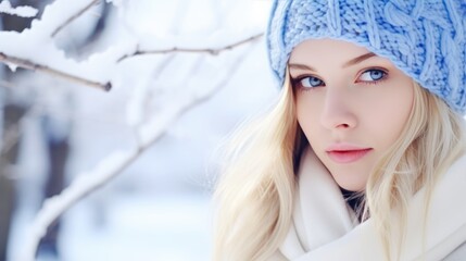 Young Woman in winter. Beautiful Girl in winter clothes in wintertime outdoor