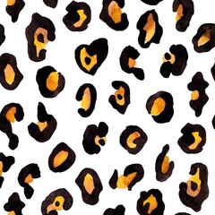 Leopard gold seamless background. Watercolor hand drawn animal skin texture. white background, pattern
