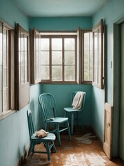 Empty chair inside a room in the morning. Generative Ai