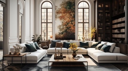 living room with huge sofa ai generated