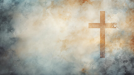Vintage paper with a watercolor painted cross, Holy cross background, blurred background, with copy space